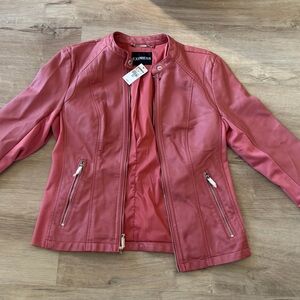 Express Pink Mixed Material Leather Jacket